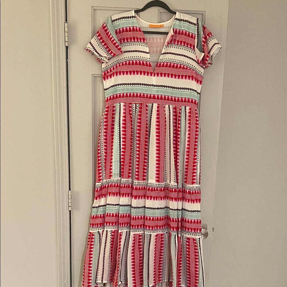 Oliphant Red and White Patterned Midi Dress